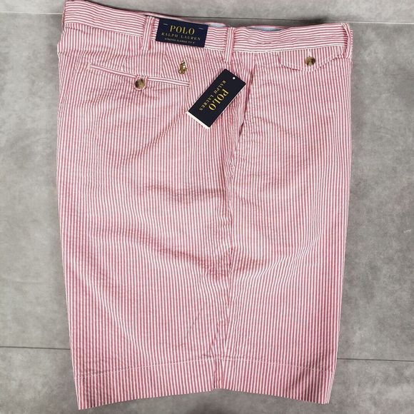 Polo Ralph Lauren Shorts Mens 40 Pink Striped Seersucker 9" Classic-Fit Preppy - Picture 3 of 11